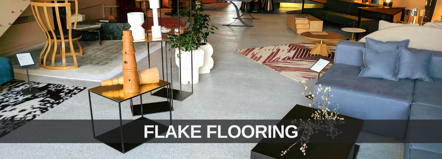FLAKE EPOXY FLOORING IN RETAIL OUTLET WITH FURNITURE AND INTERIOR DESIGN Completed by Sydney Industrial Coatings